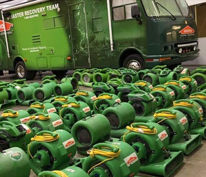 Air movers lined up outside of truck