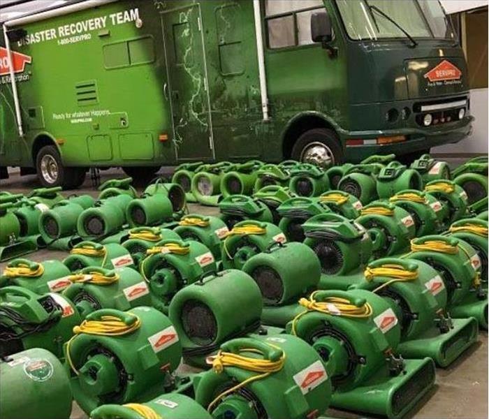 Many Air movers placed on the floor (drying equipment)